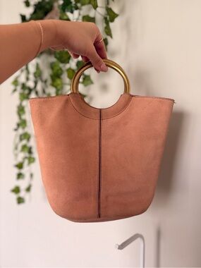 J Crew Women's Suede Tote Bag with Gold Ring Handles - Blush